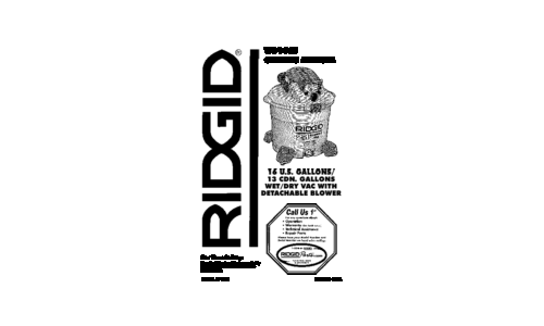 RIDGID Blower WD1665 User Manual