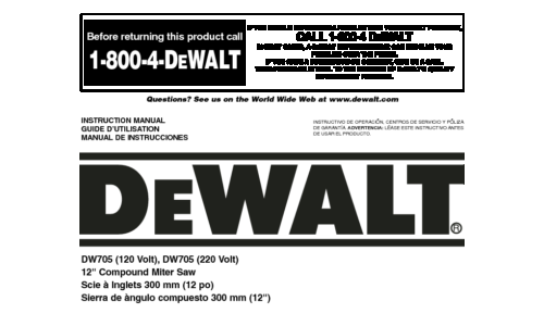 DeWalt Saw DW705 User Manual