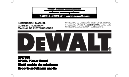 DeWalt DW7350 Mobile Planer Stand User Manual