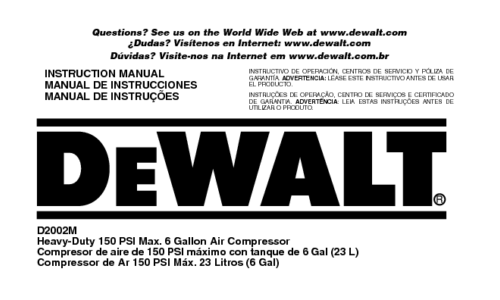 DeWalt Air Compressor D2002M User Manual