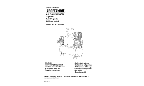 Craftsman Air Compressor 921.1521 User Manual