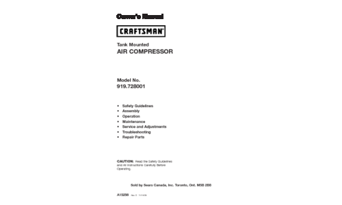 Craftsman Air Compressor 919.728001 User Manual