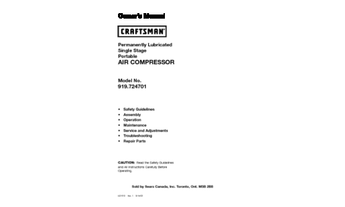 Craftsman Air Compressor 919.724701 User Manual