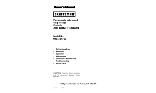Craftsman Air Compressor 919.7247 User Manual