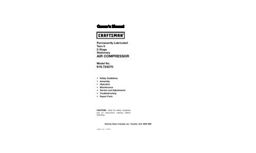 Craftsman Air Compressor 919.72427 User Manual