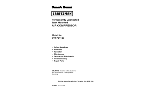 Craftsman Air Compressor 919.724123 User Manual