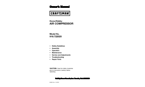 Craftsman Air Compressor 919.722020 User Manual