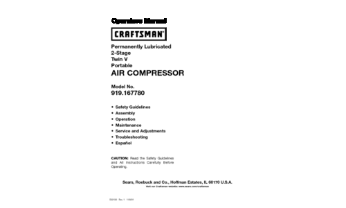 Craftsman Air Compressor 919.16778 User Manual
