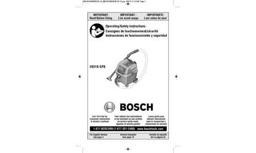 Bosch Power Tools Vacuum Cleaner 3931B-SPB User Manual
