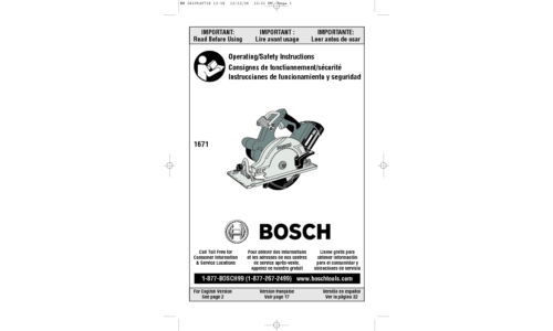 Bosch Power Tools Saw 1671 User Manual