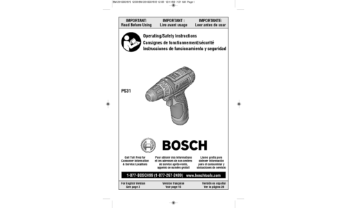 Bosch Power Tools Cordless Drill PS31-2A User Manual