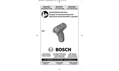 Bosch Power Tools Cordless Drill PS21 User Manual