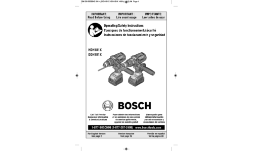 Bosch Power Tools Cordless Drill DDH181X-01 User Manual