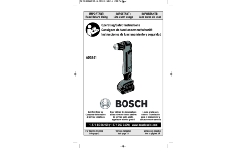 Bosch Power Tools Cordless Drill ADS181-101 User Manual